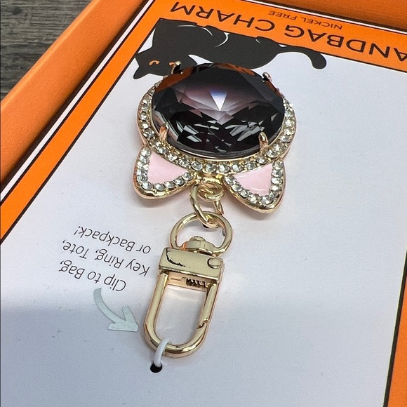 Sleek Black Cat w/ Rhinestones Bag Charm - Picture 5 of 6